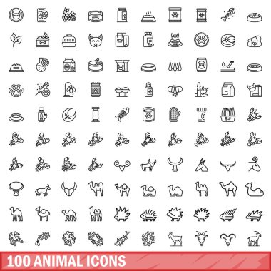 100 hayvan Icons set, anahat stili