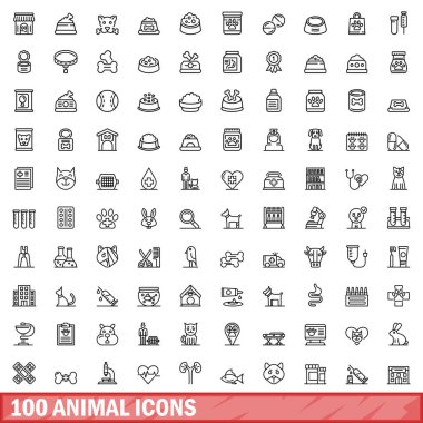 100 hayvan Icons set, anahat stili