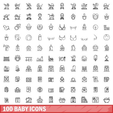 100 Icons set, anahat stili bebeğim