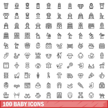 100 Icons set, anahat stili bebeğim