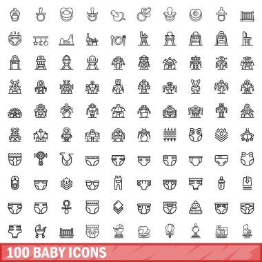 100 Icons set, anahat stili bebeğim