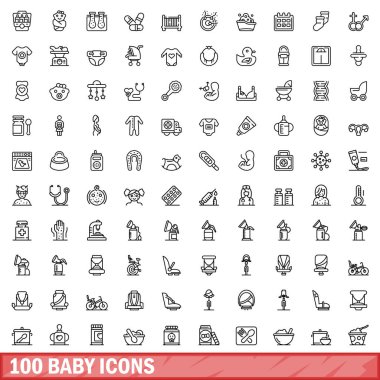 100 Icons set, anahat stili bebeğim