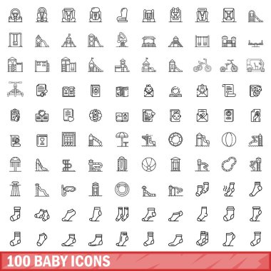 100 Icons set, anahat stili bebeğim