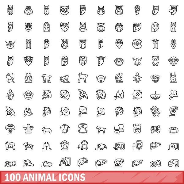Σετ 100 εικόνες ζώων, στυλ διάρθρωσης — Διανυσματικό Αρχείο
