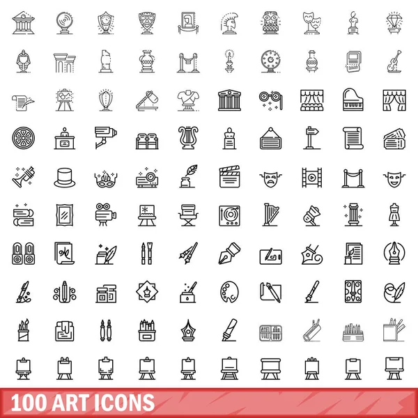 100 sanat Icons set, anahat stili — Stok Vektör