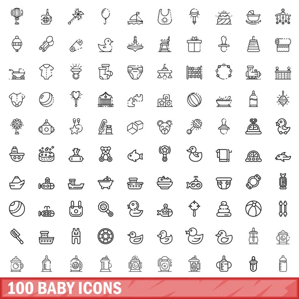 100 iconos de bebé conjunto, estilo de contorno — Vector de stock