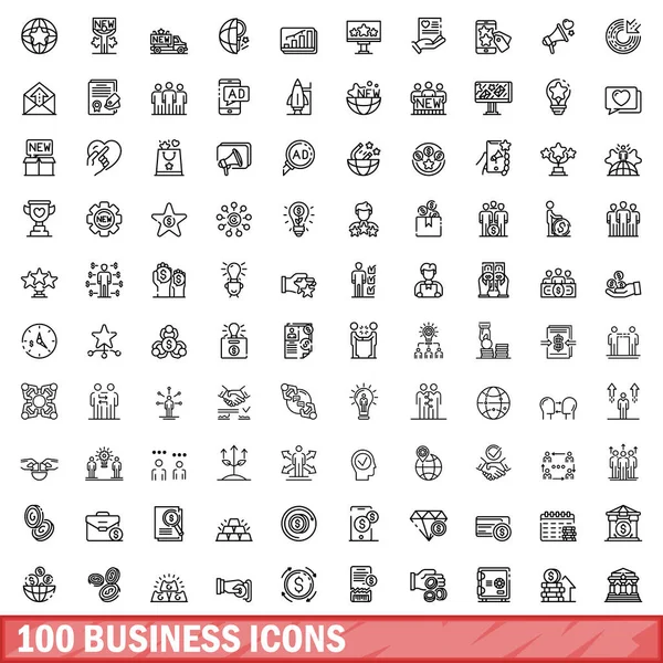 100 Business-Icons gesetzt, Stil skizziert — Stockvektor