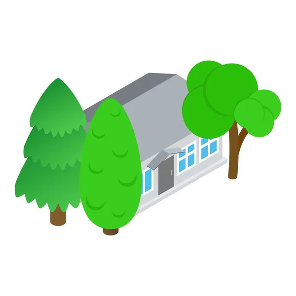 Icono de la casa privada vector isométrico. Casa residencial de una planta y árbol verde — Vector de stock