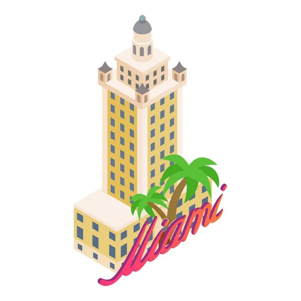 Ícone da cidade de Miami vetor isométrico. Torre da liberdade marco e lettering miami —  Vetores de Stock