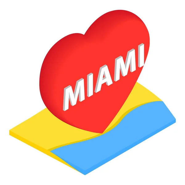 Liebe miami Symbol isometrischen Vektor. Rotes Herz und Schriftzug miami an der Küste — Stockvektor