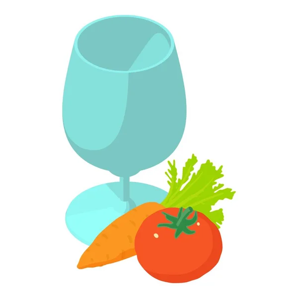 Vegan içeceği ikon izometrik vektörü. Cam kadeh taze havuç ve kırmızı domates ikonu. — Stok Vektör