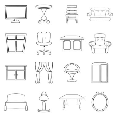 Mobilya simgeleri vektör ana hatlarını ayarla