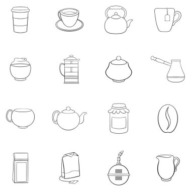 Çay ve kahve kümesi vektör ana hatları