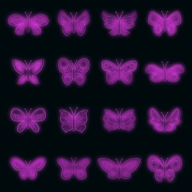 Kelebek peri simgeleri vektör neonu ayarlayın