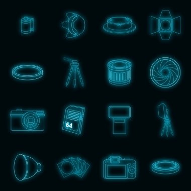 Fotoğraf stüdyosu simgeleri vektör neonlarını ayarlar