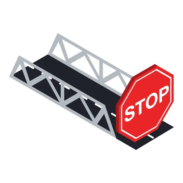 Icône d'arrêt vecteur isométrique. Pont routier et signalisation routière prioritaire — Image vectorielle