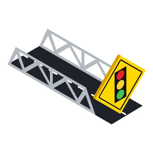 Icono de señal luminosa vector isométrico. Puente de carretera y señal de advertencia — Vector de stock