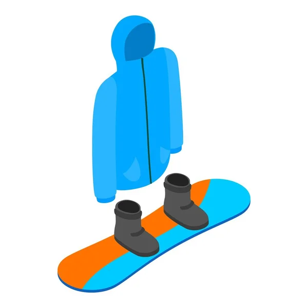 Snowboarding equipamento ícone vetor isométrico. Jaqueta de snowboard bota snowboard — Vetor de Stock