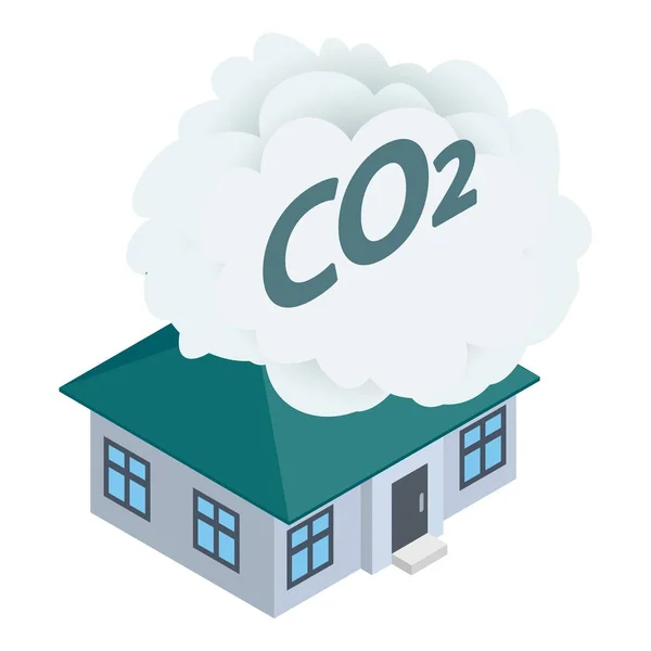 Co2-emissiepictogram isometrische vector. Co2 wolk over residentieel gebouw icoon — Stockvector