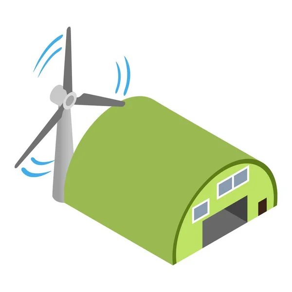 Icona dell'infrastruttura ecologica vettore isometrico. turbina eolica vicino hangar icona — Vettoriale Stock