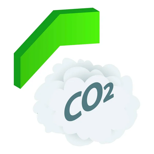 Icono de emisión de CO2 vector isométrico. Nube de CO2 e icono de flecha verde hacia arriba — Vector de stock