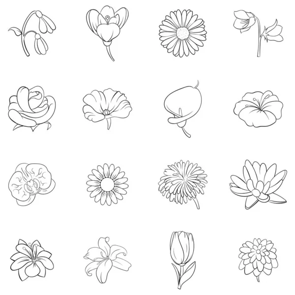 Icônes de fleurs définir contour vectoriel — Image vectorielle