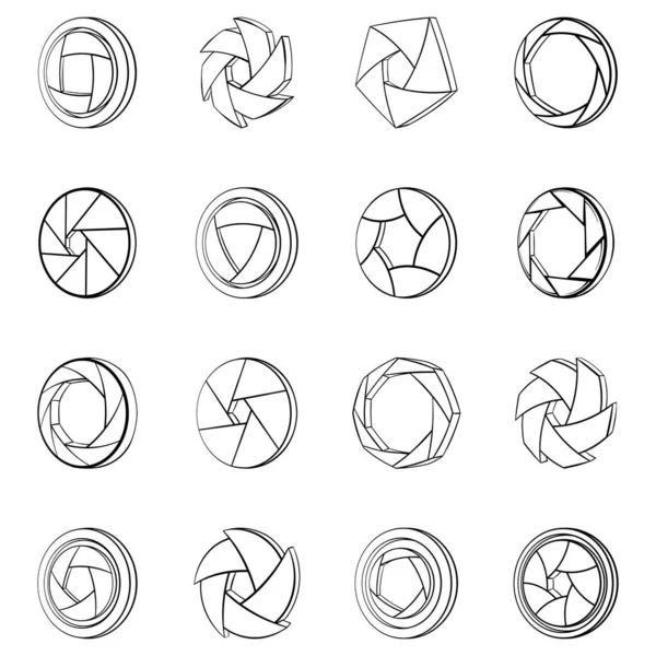 Camera aperture icons set vector outline — Stock Vector