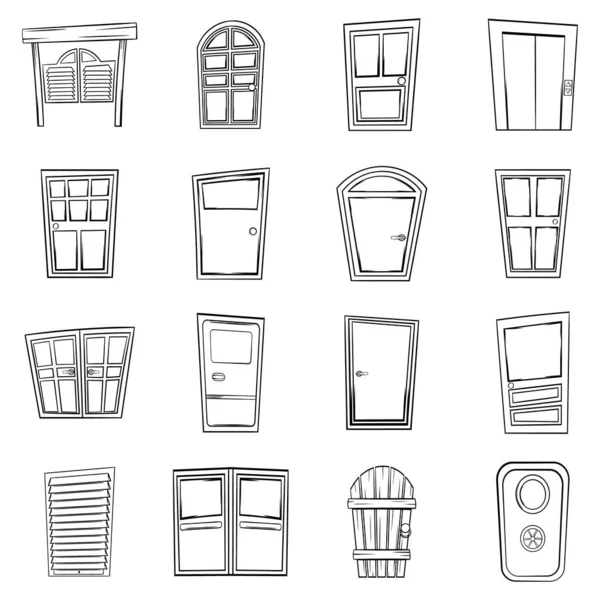 Door icons set vector outline — Stock Vector