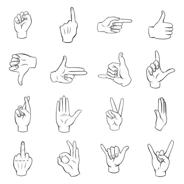 Iconos de mano conjunto esquema vectorial — Vector de stock