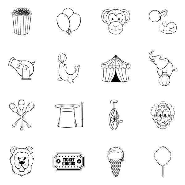 Iconos de circo conjunto esquema vectorial — Vector de stock