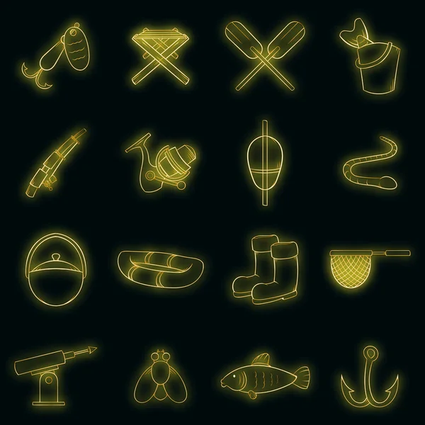 Iconos de pesca conjunto vector de neón — Archivo Imágenes Vectoriales