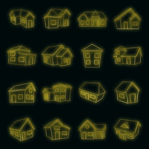 Town house cottage set vector neon — Stock Vector