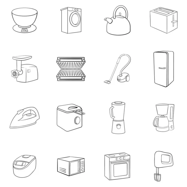 Electrodomésticos iconos conjunto esquema vectorial — Vector de stock