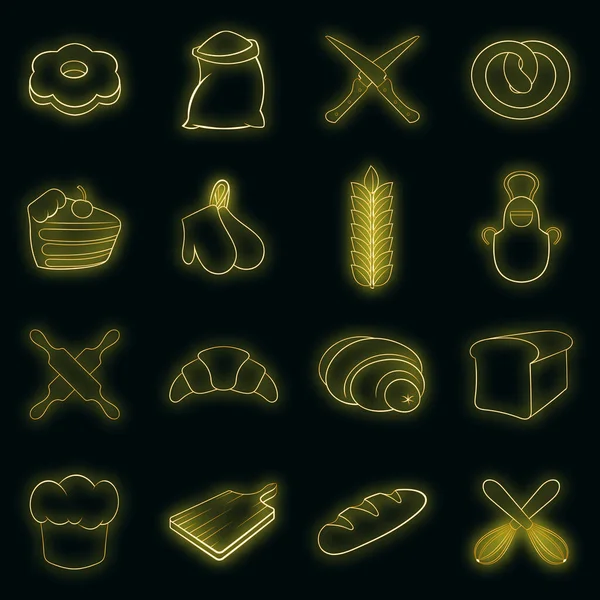 Panadería iconos conjunto vector de neón — Vector de stock