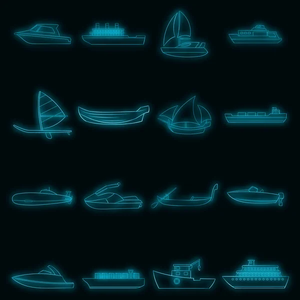 Иконки кораблей и лодок устанавливают векторный неон — стоковый вектор