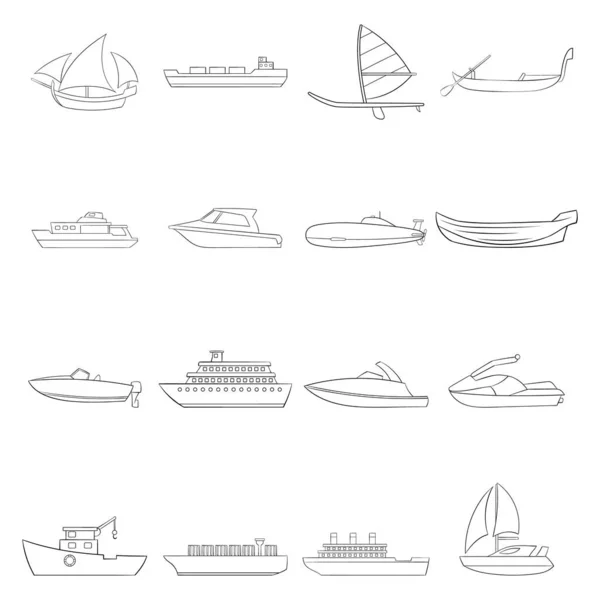 Contorno do conjunto de ícones de navio e barco — Vetor de Stock