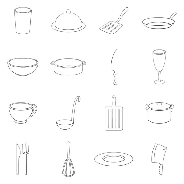 Platos básicos icono conjunto esquema — Archivo Imágenes Vectoriales