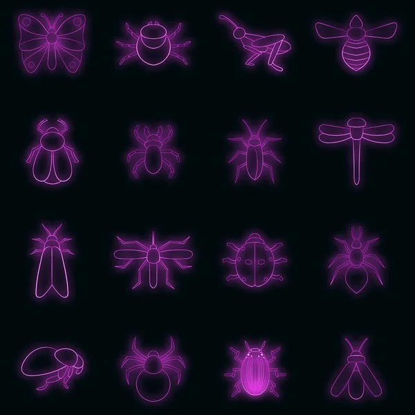 Insectes icônes ensemble vecteur néon — Image vectorielle