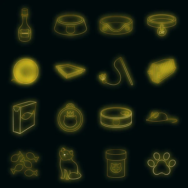 Katten accessoires pictogrammen set vector neon — Stockvector