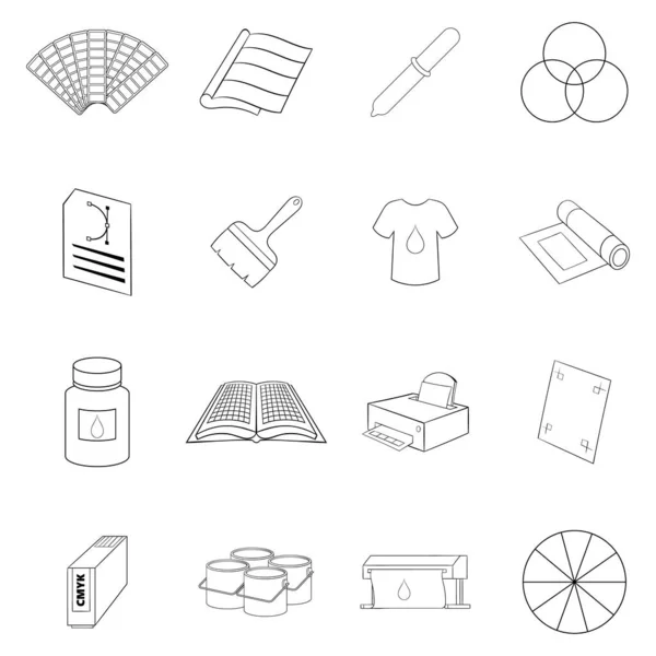 Processus d'impression icône définir contour — Image vectorielle