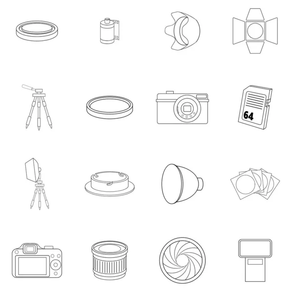 Photo studio icône définir contour — Image vectorielle