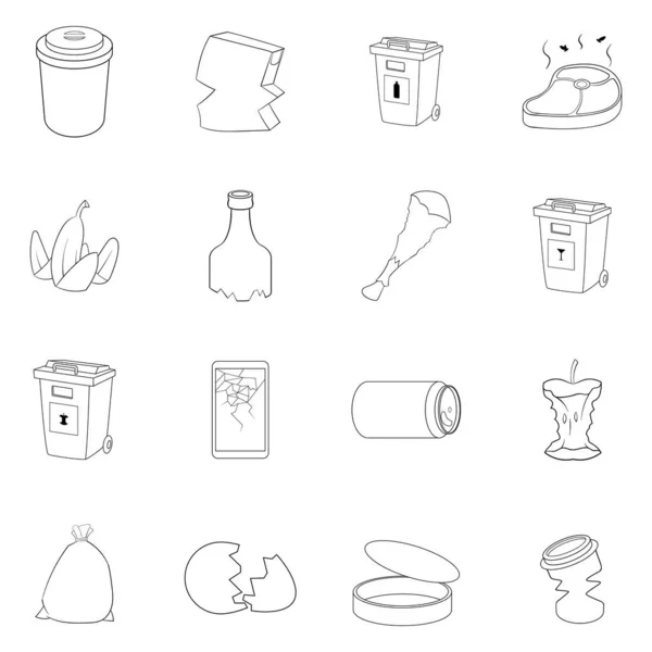 Conjunto de íconos de elementos de basura — Archivo Imágenes Vectoriales