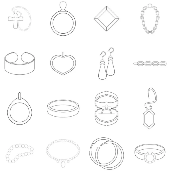 Bijoux articles icône ensemble contour — Image vectorielle