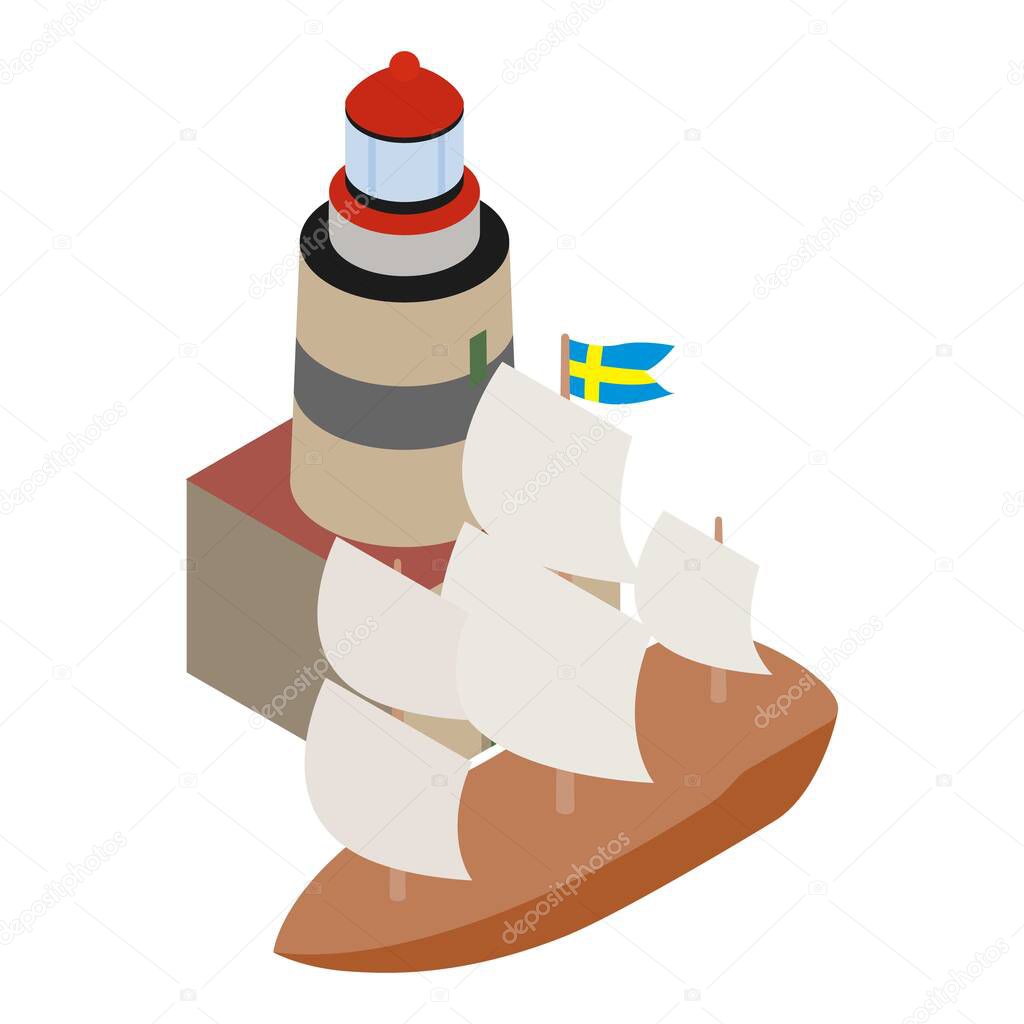 Sweden landmark icon isometric vector. Swedish ship and falsterbo lighthouse