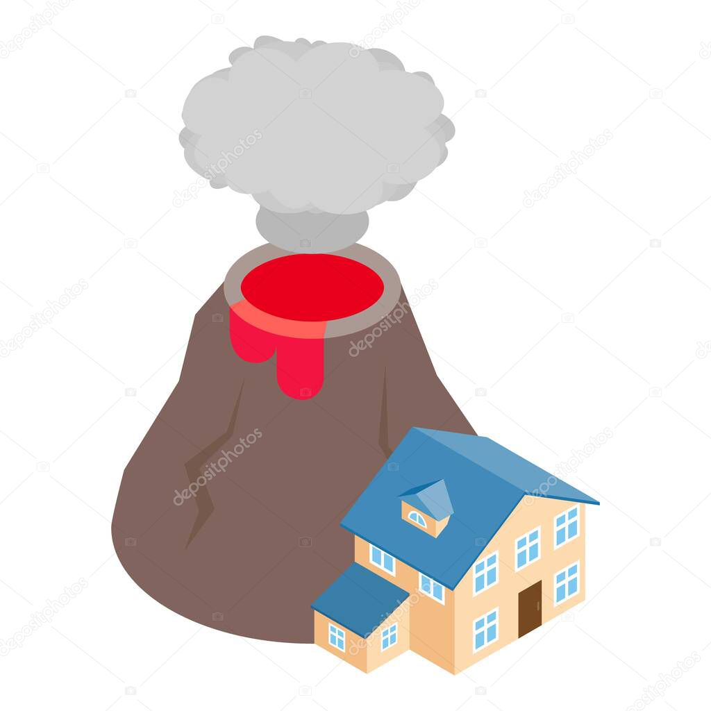 Volcanic eruption icon isometric vector. Building at foot of an active volcano