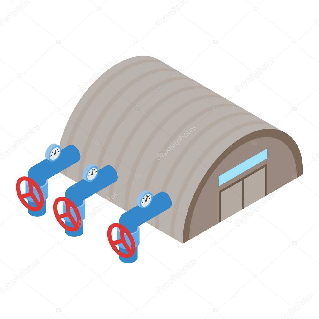 Gasification concept icon isometric vector. Gas pipe and warehouse building icon