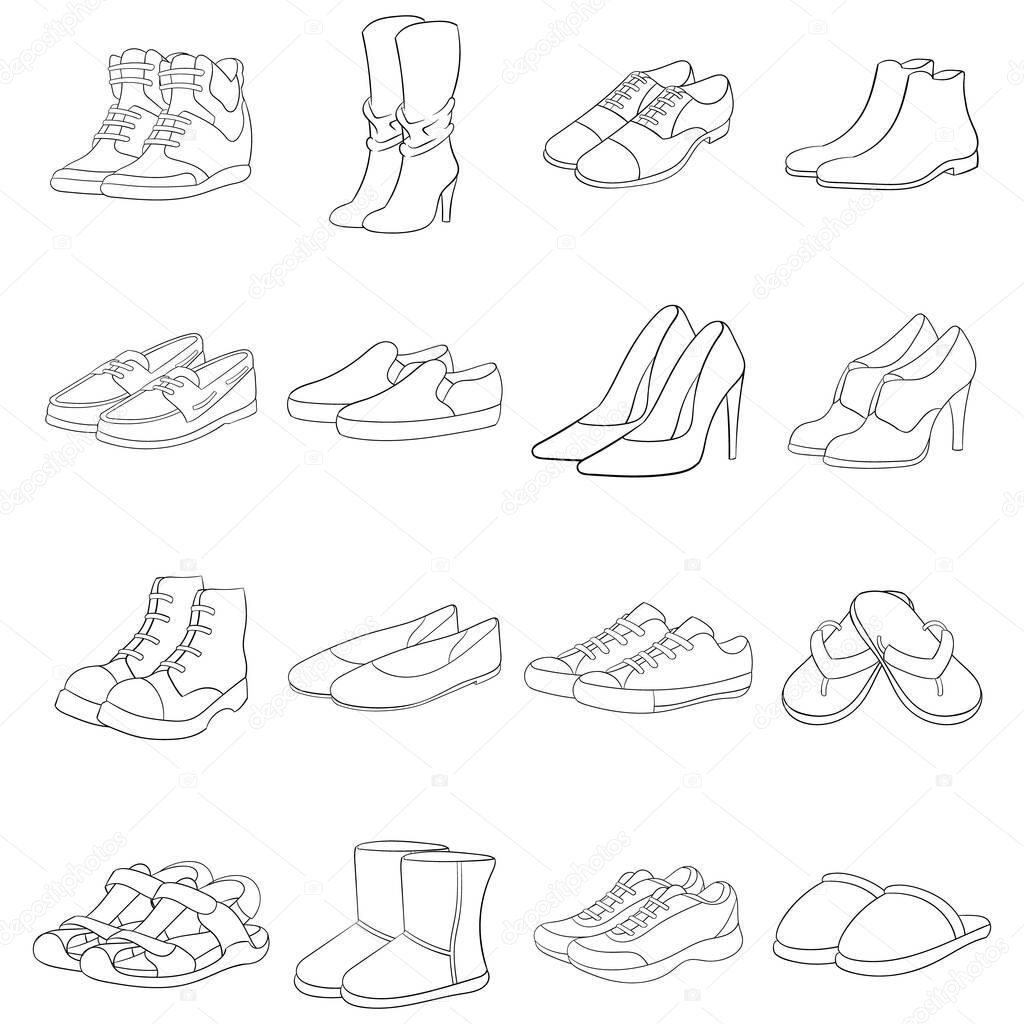 Shoe icon set outline