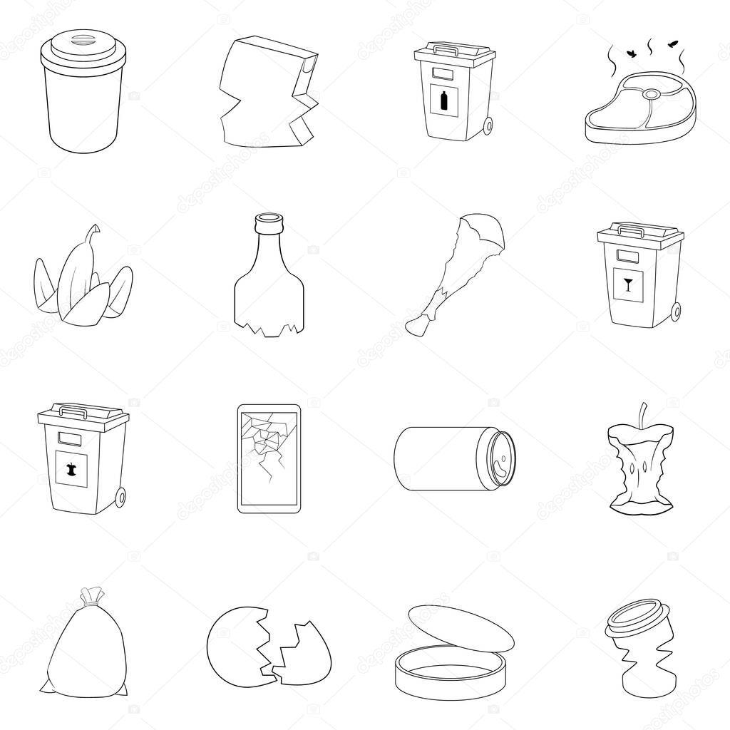 Garbage items icon set outline