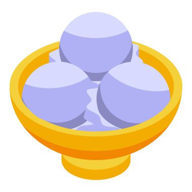 Sütlü dondurma ikonu izometrik vektörü. Krema kasesi.