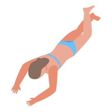 Kız yüzme ikonu izometrik vektörü. Sualtı dalışı